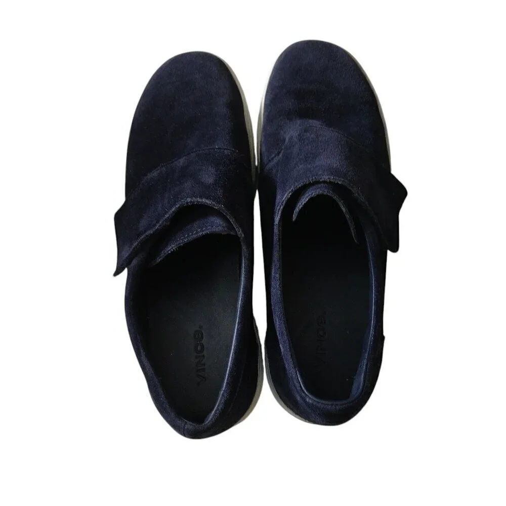 Vince Women's Size 8.5M Blue Suede Sneakers Fashion Tennis Hook Loop Closure